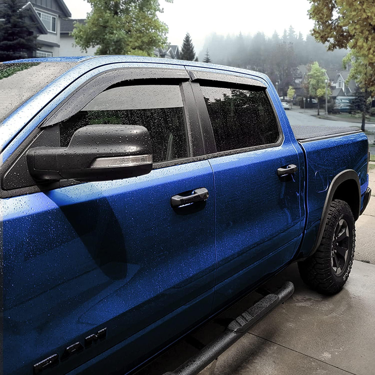Shatterproof Side Window Deflectors for Trucks Dodge RAM 1500 2019-2022 Crew Cab, Tape-on Rain Guards, 4pcs Z172