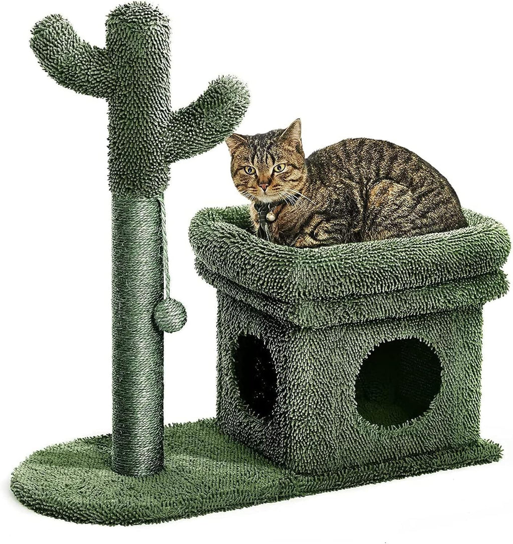 Green Cat Scratching Post Kitty Condo with Dangling Ball U27459