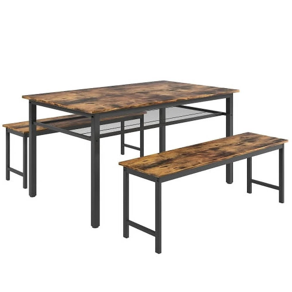 3 Pieces Farmhouse Kitchen Table Set with Two Benches A807