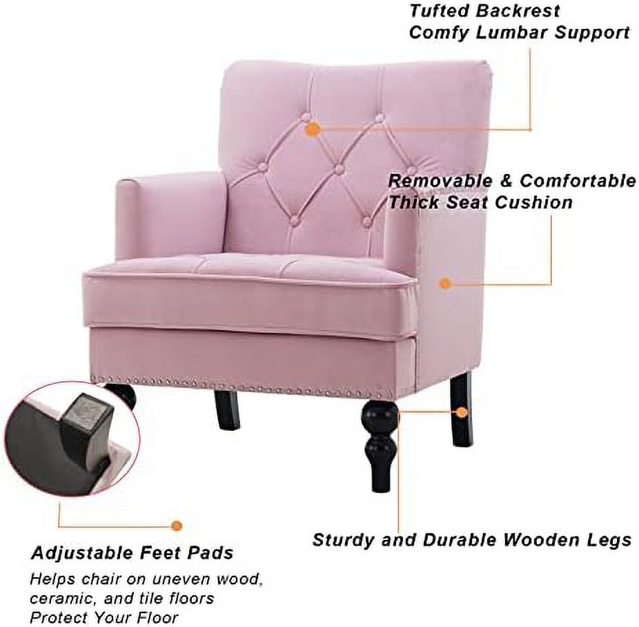 Tufted Velvet Club Chair with Wooden Legs L208766