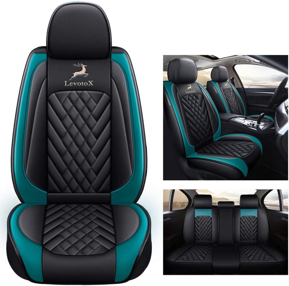 Black-Red Leather Car Seat Covers 2 Seats F529