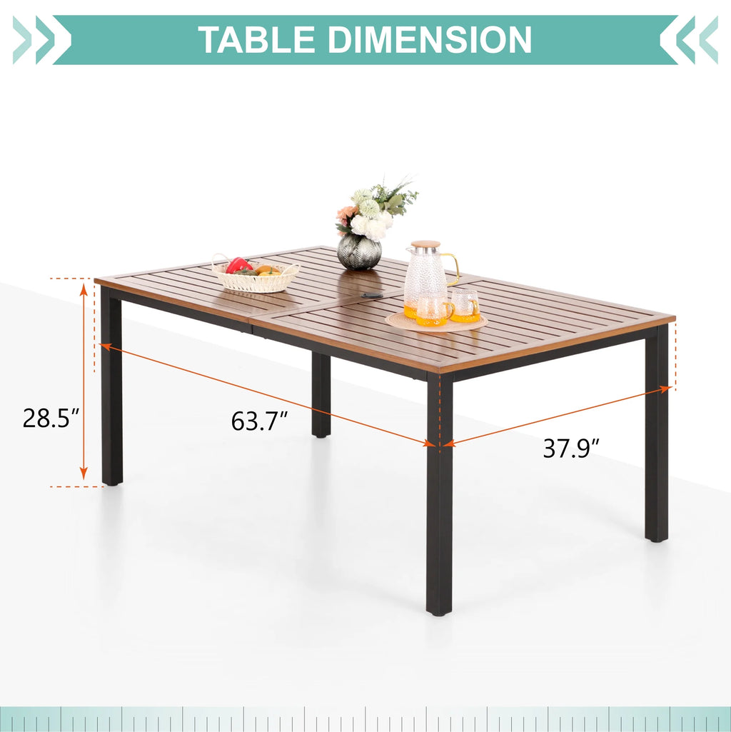 Rectangle Outdoor Dining Table Steel Frame Wood Grain Top D1790