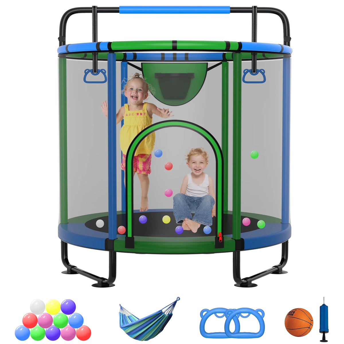 60'' Kids Trampoline with Swing, Enclosure Net and Basketball Hoop U98757