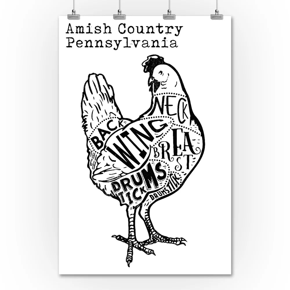 Black Chicken on White Press 36x54 Giclee Art Print N19654