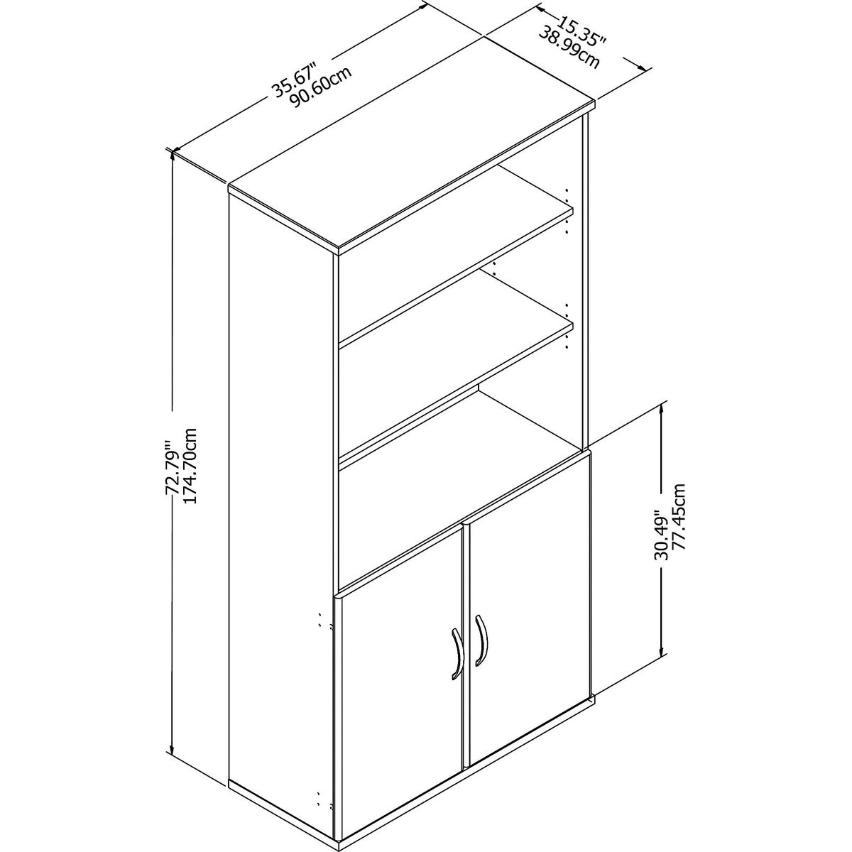 Storm Gray 5 Shelf Bookcase with Doors F988814