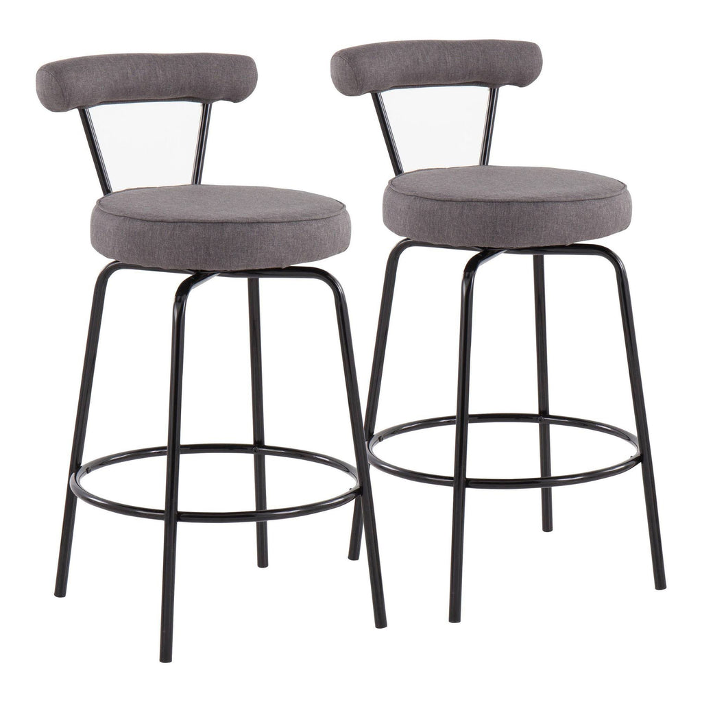 Black Steel Charcoal Fabric Counter Stool, Set of 2 C709209