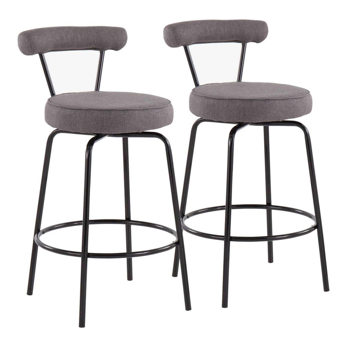 Black Steel Charcoal Fabric Counter Stool, Set of 2 C709209