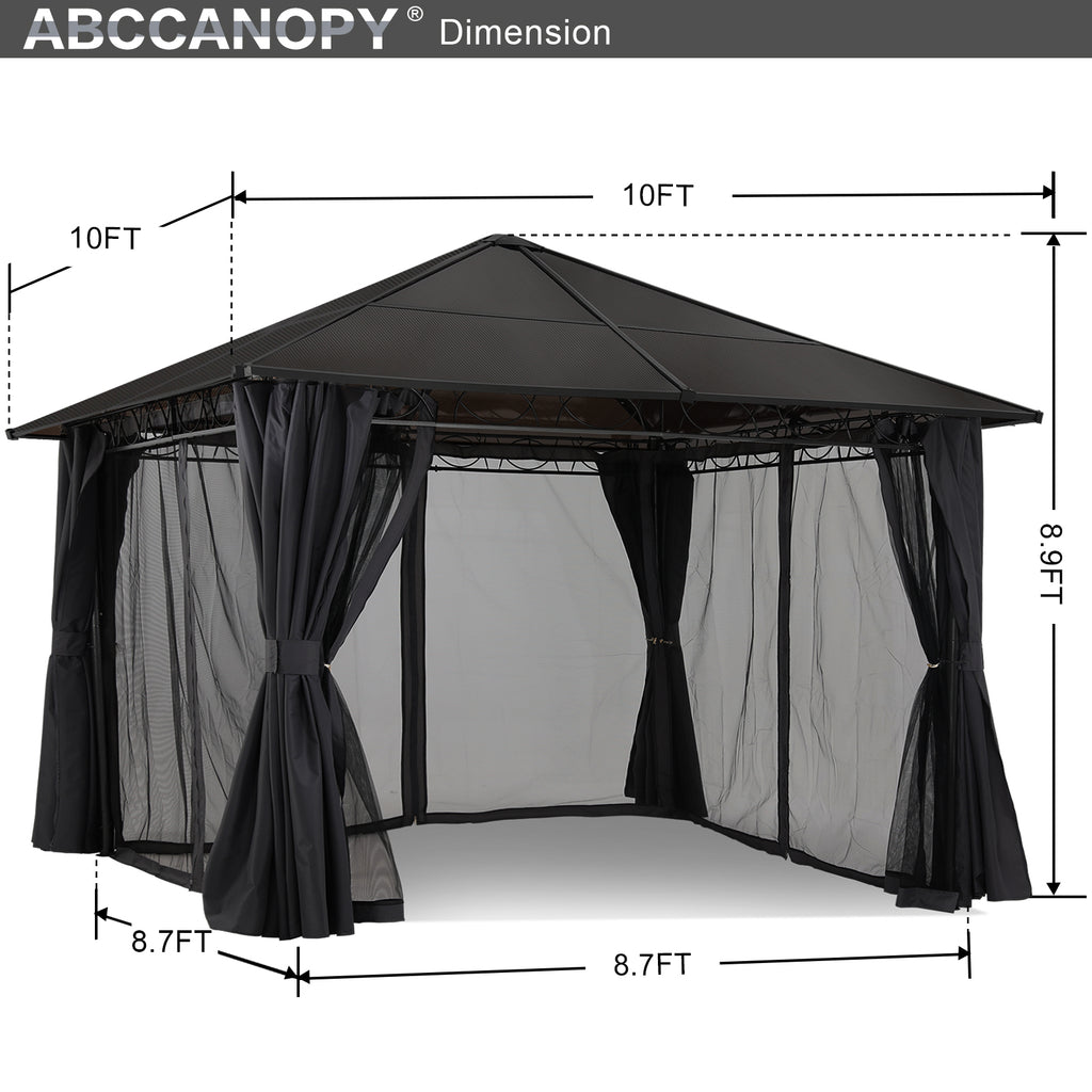 10x10 Hardtop Patio Gazebo with Netting and Screen Walls Curtains, Dark Gray W615