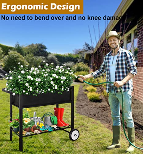 Black Raised Planter Bed Box with Legs on Wheels V14934