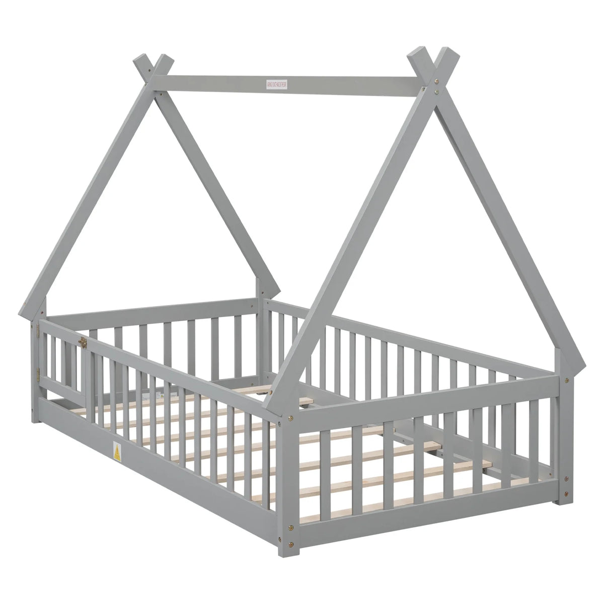 Twin Size Grey Wooden Floor Bed with Guardrail L353