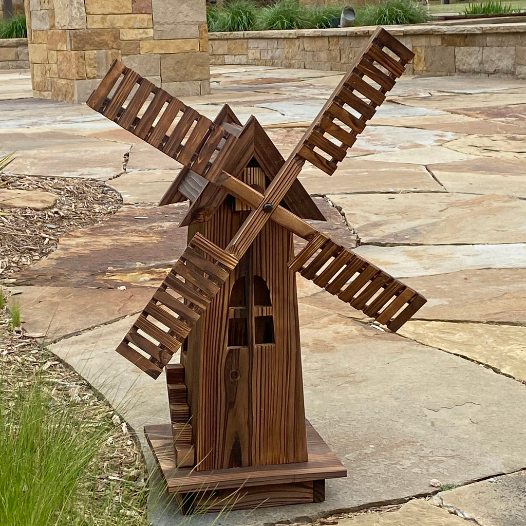 Rustic Brown Wooden Dutch Windmill Sculpture A697