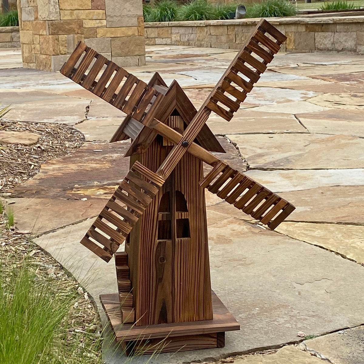Rustic Brown Wooden Dutch Windmill Sculpture A697