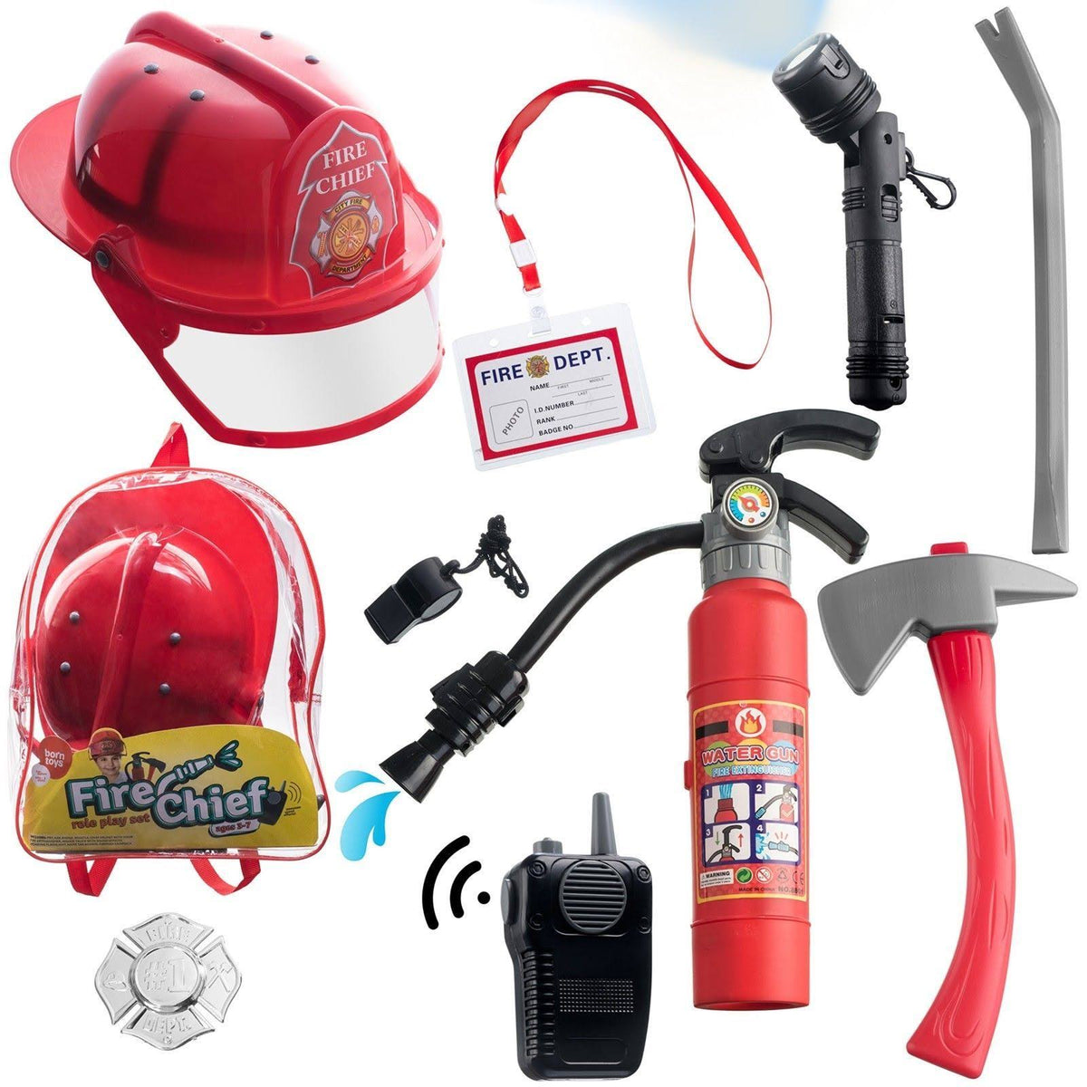 10 Pcs Fireman Toys Costume and Role Play Accessories with Bag D484