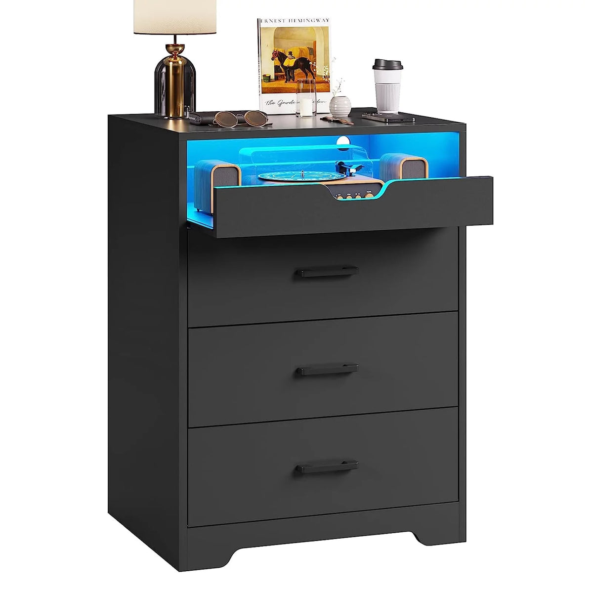 Black 3 Drawer Dresser with LED Lights U44950