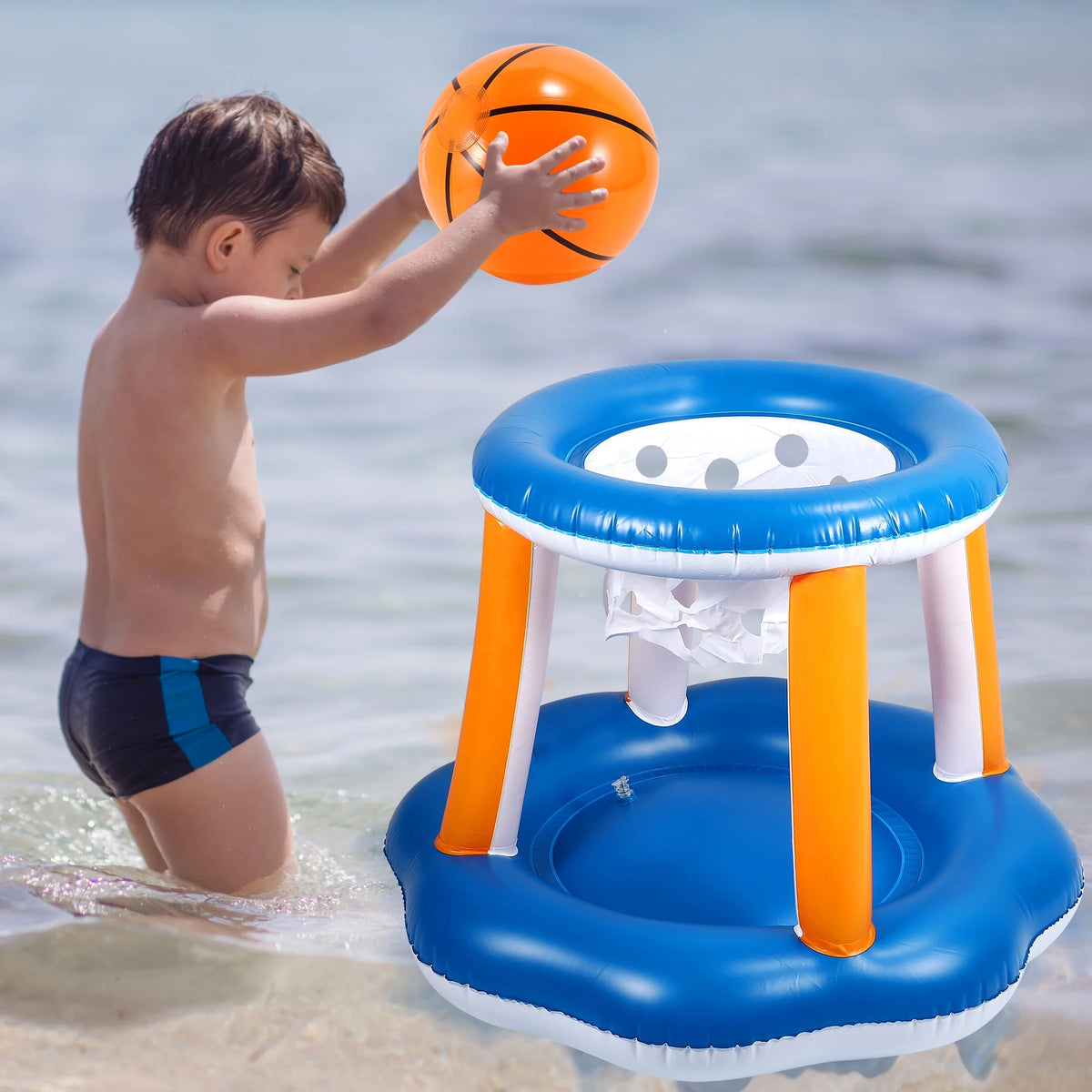 Inflatable Pool Float Set with Volleyball Net & Basketball Hoops P31524