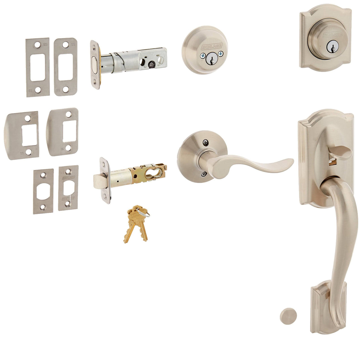 Satin Nickel Double Cylinder Handleset with Right Hand Lever Q335546