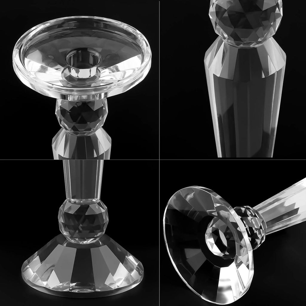 2-Pack Clear Crystal Candle Stick Holders (10.6inches Tall) V1458