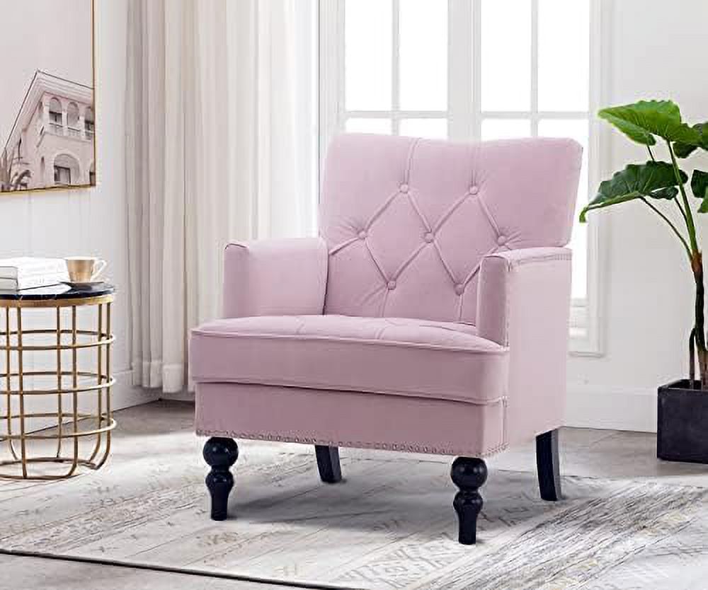 Tufted Velvet Club Chair with Wooden Legs L208766