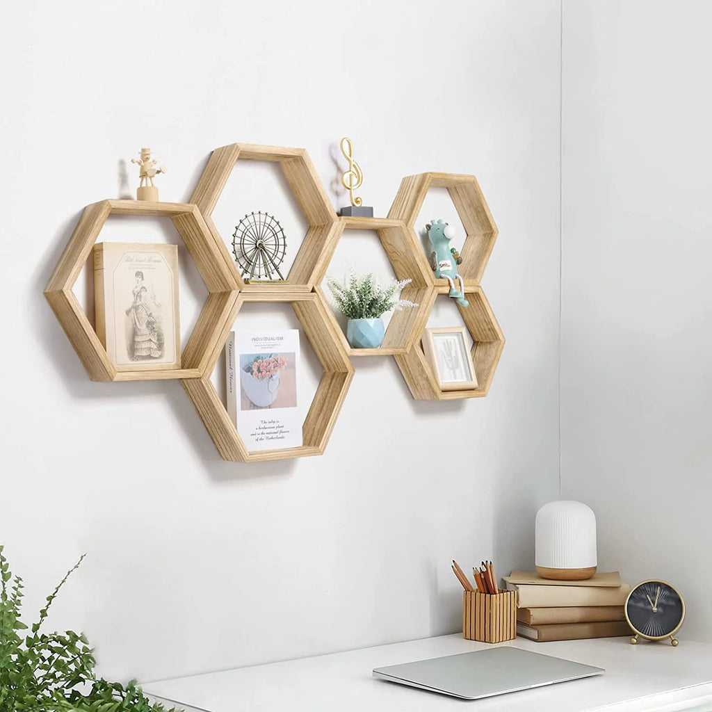 Hexagon Floating Shelves Set of 6 Light Brown G94279