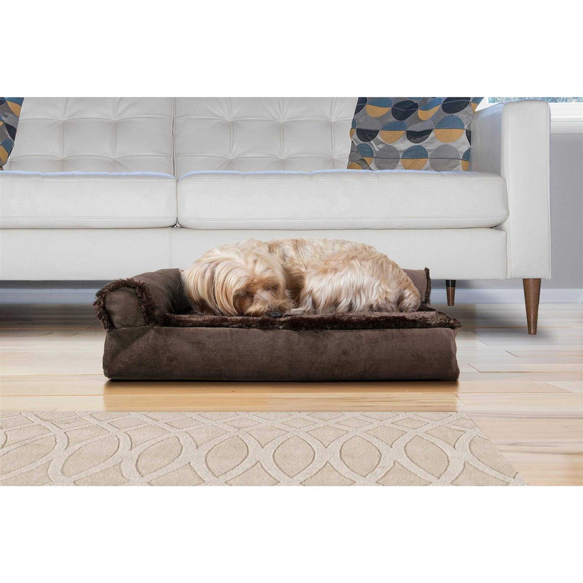 Two-Tone Faux Fur Suede Chaise Lounge Dog Bed P365226