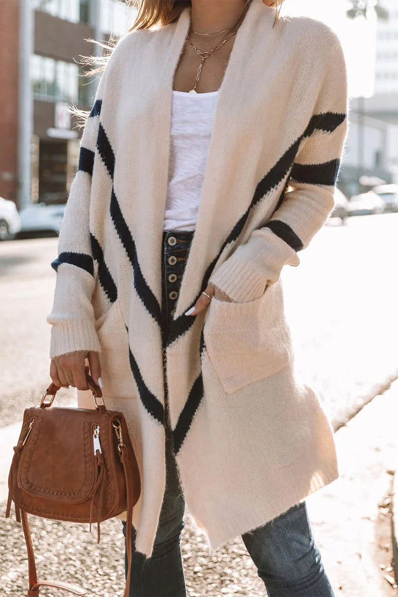 Striped Patchwork Cardigan Collar Outerwear E606614