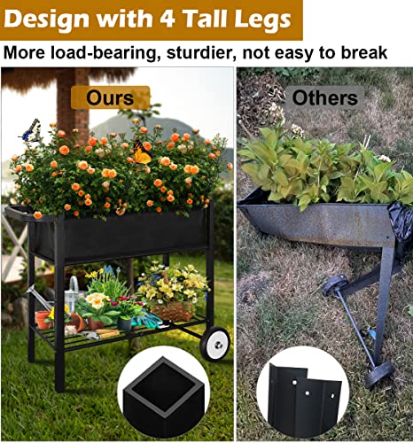Black Raised Planter Bed Box with Legs on Wheels V14934