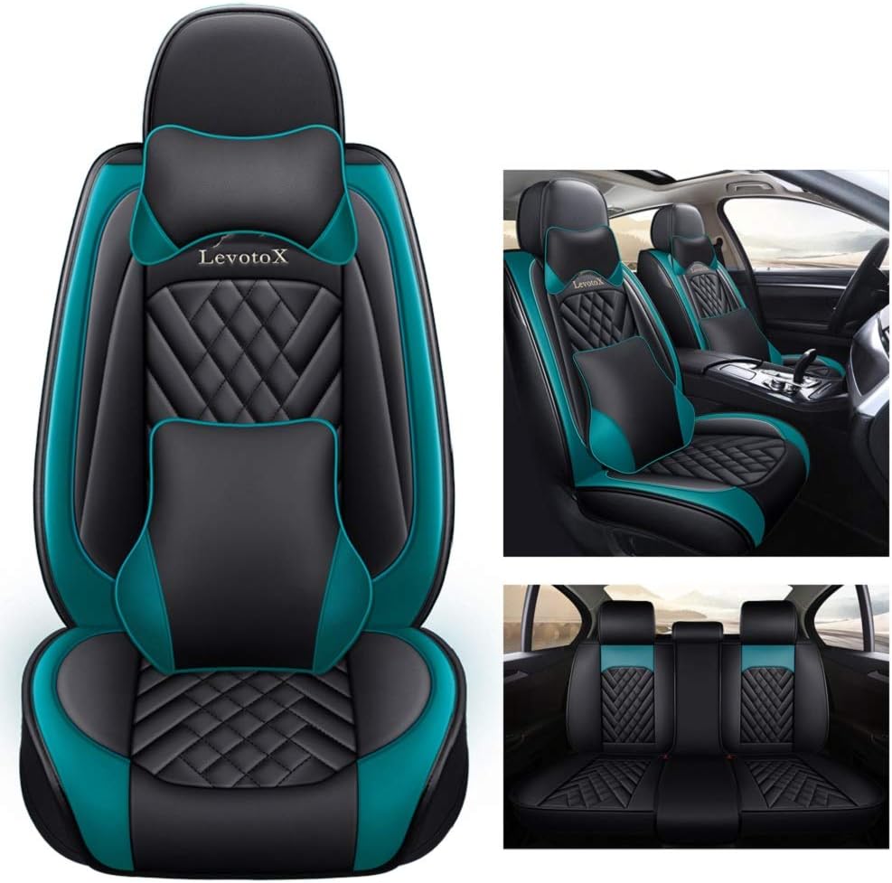 Black-Red Leather Car Seat Covers 2 Seats F529
