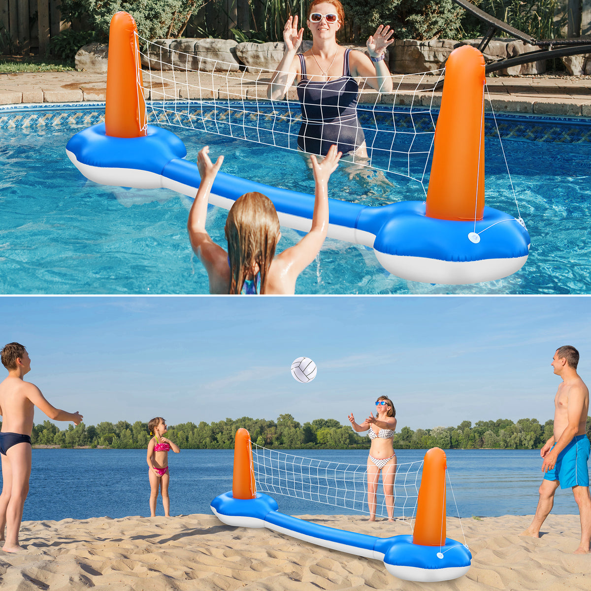 Inflatable Pool Float Set with Volleyball Net & Basketball Hoops P31524