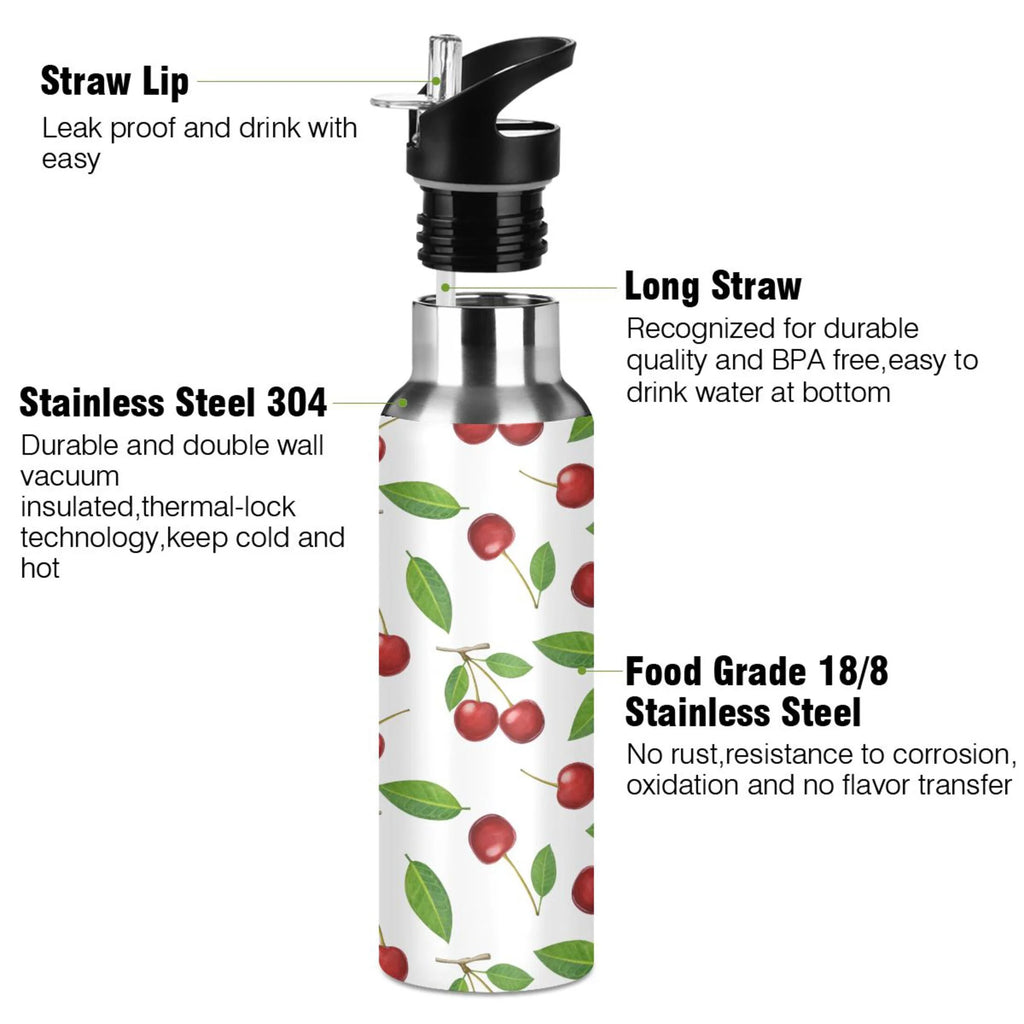 Stainless Steel Insulated Thermos Vacuum Flask Water Bottle with Straw Lid B324538