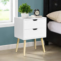 White 2 Drawer Side Table with Rubber Wood Legs E2239