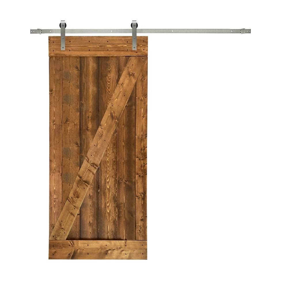Red Walnut Stained Solid Knotty Pine Wood Interior Sliding Barn Door with Sliding Hardware Kit E5452