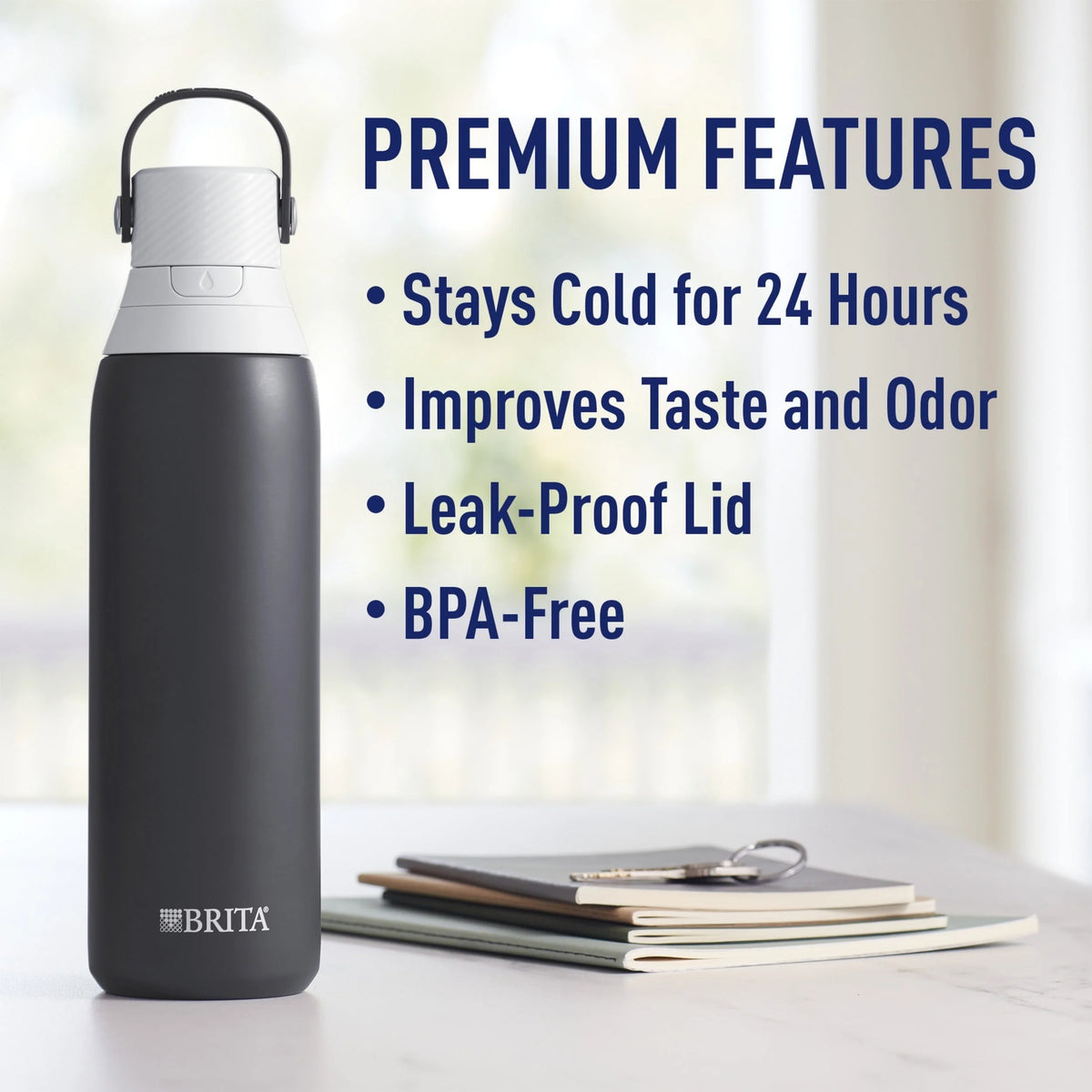 20 oz Stainless Steel Filtered Insulated Water Bottle with Straw H227878