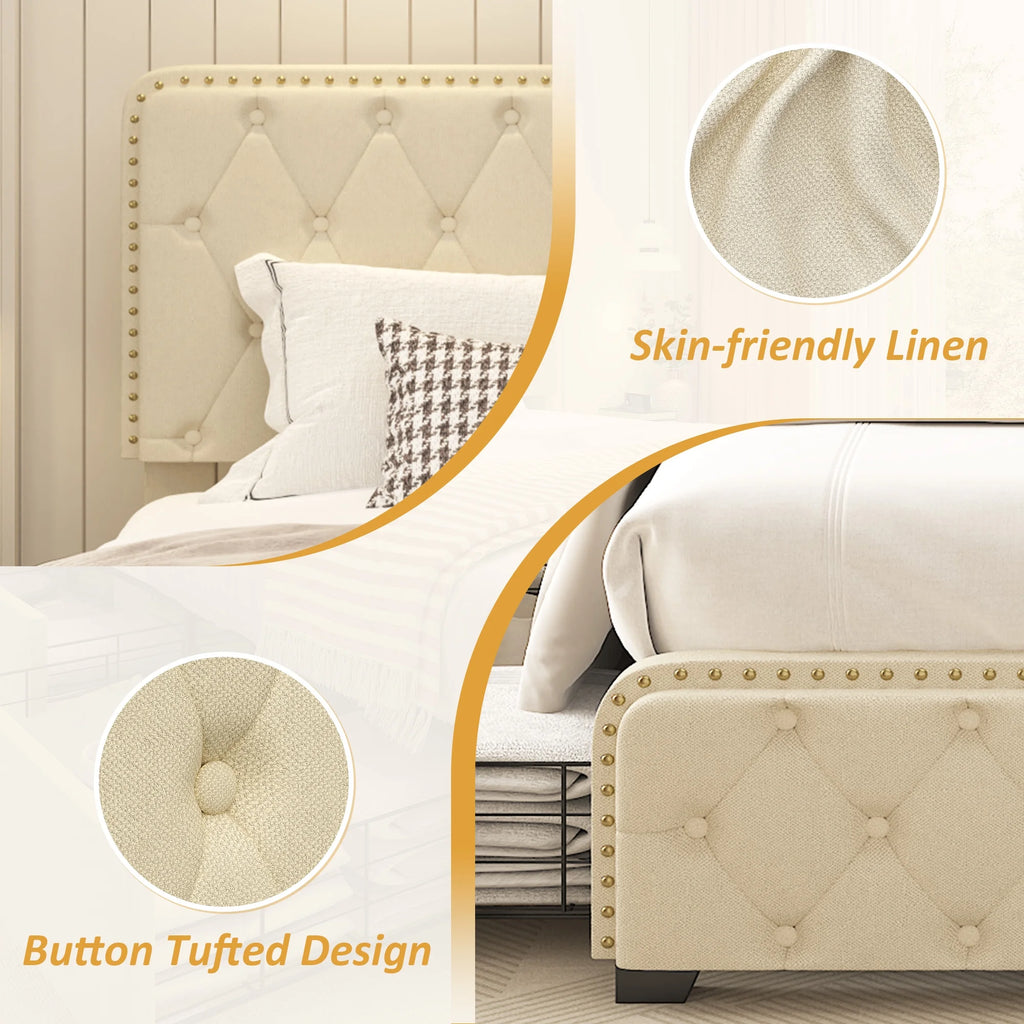 Queen Size Platform Bed Frame with 4 Storage Drawers P8374
