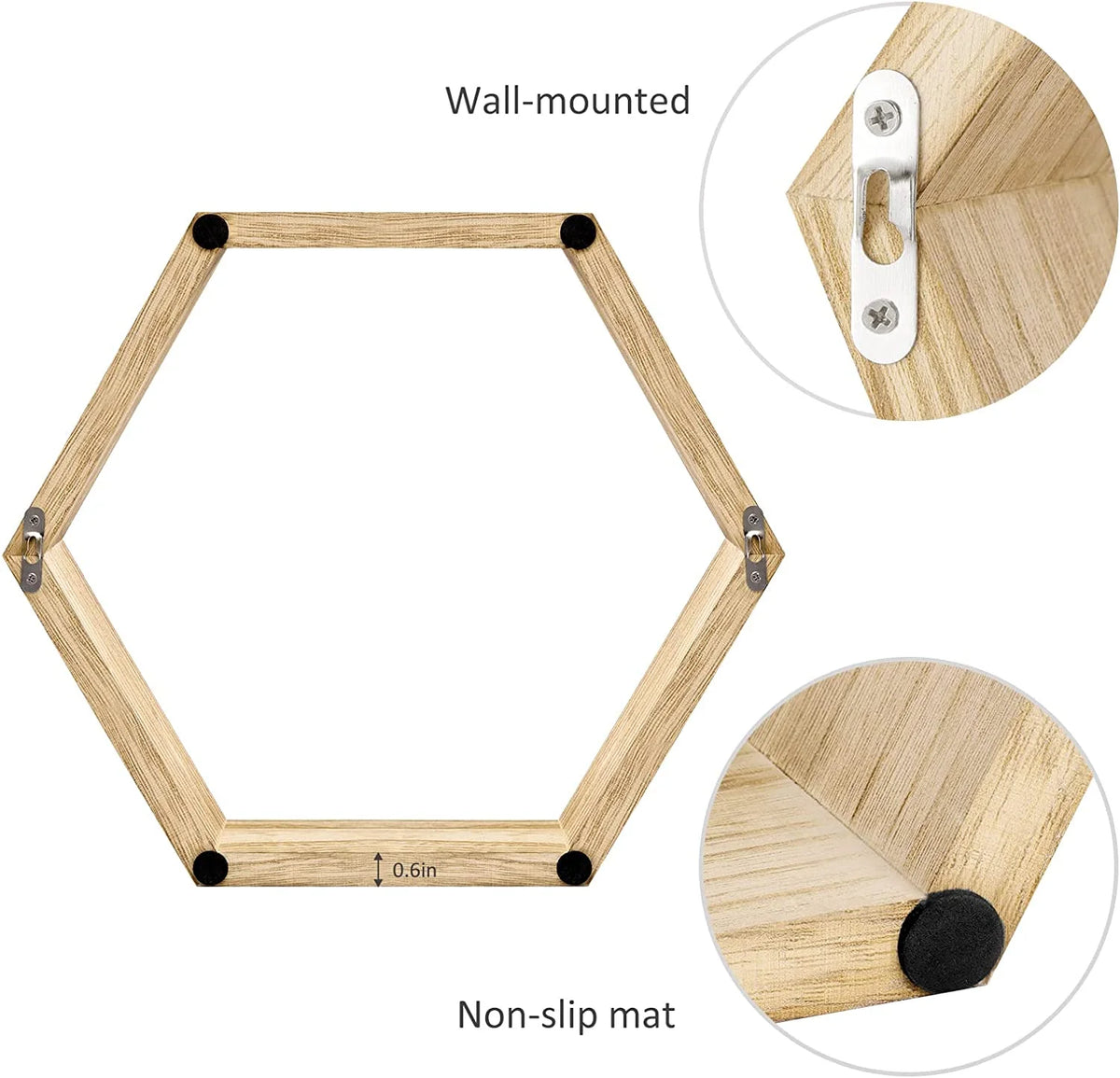 Hexagon Floating Shelves Set of 6 Light Brown G94279