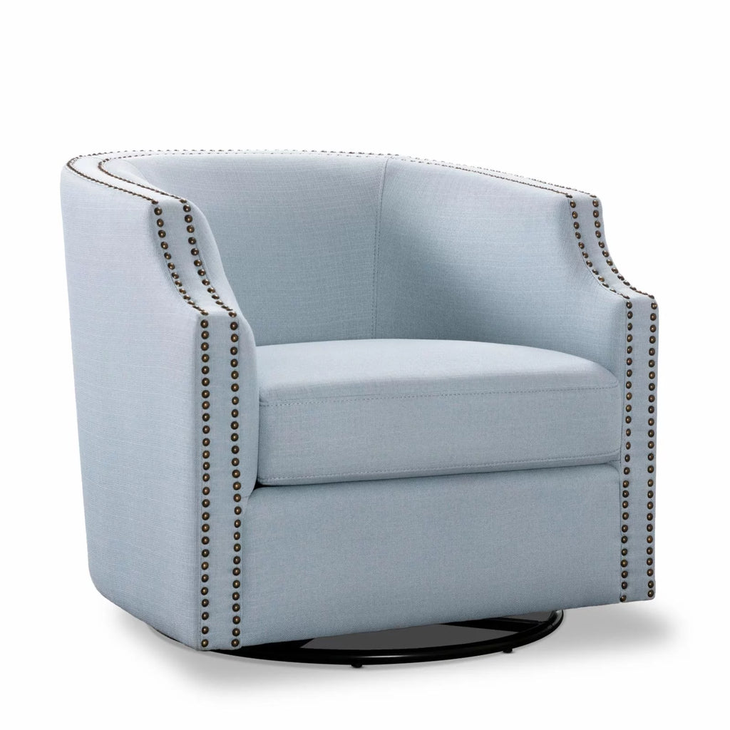 Sky Blue Polyester Linen Swivel Barrel Accent Chair I45314